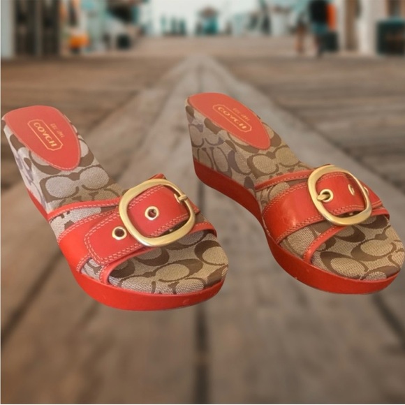 COACH Signature Monogram Wedge Sandals - Picture 1 of 8